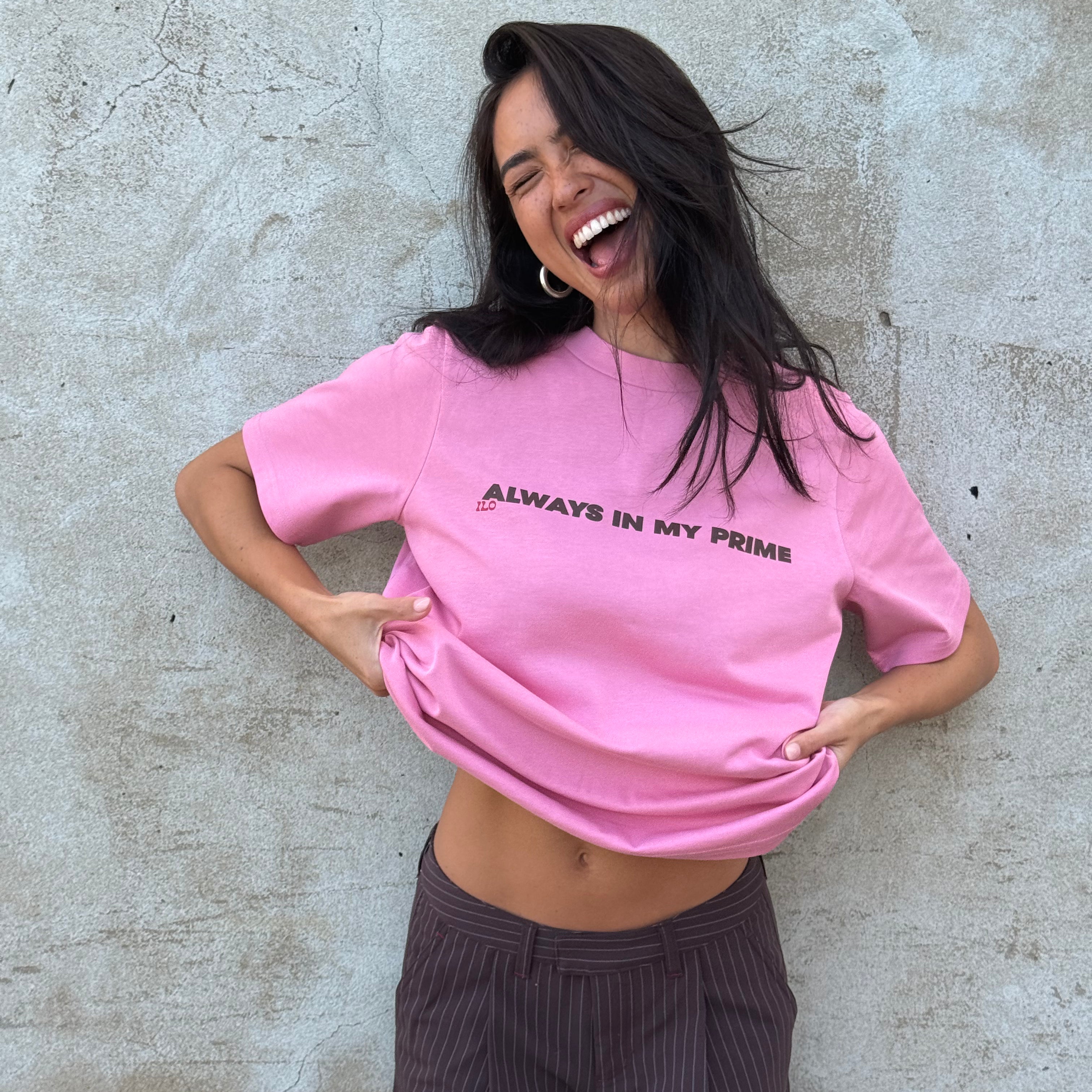 Always In My Prime t-shirt in pink, front view